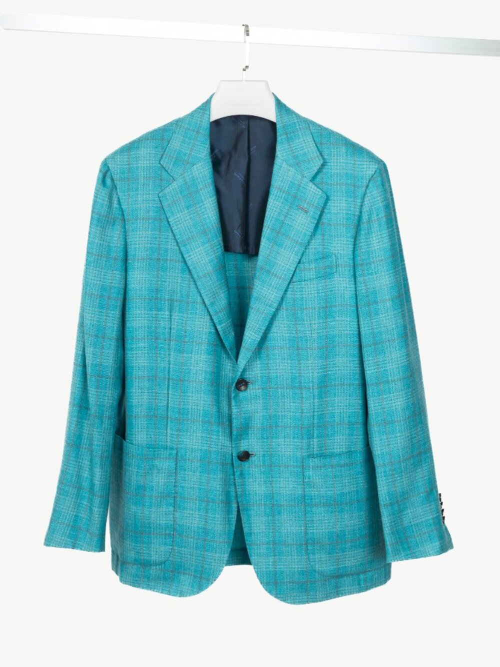 Kiton Blue Check Cashmere & Silk Flannel Blazer